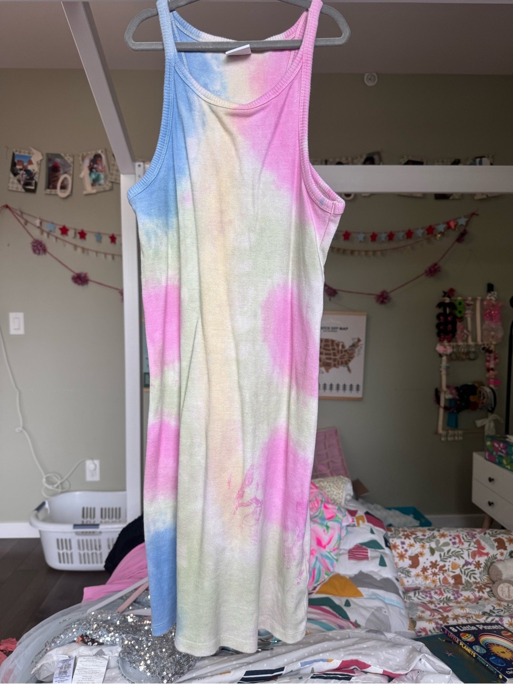Zara tie-dye ribbed tank dress in a rainbow colorway
